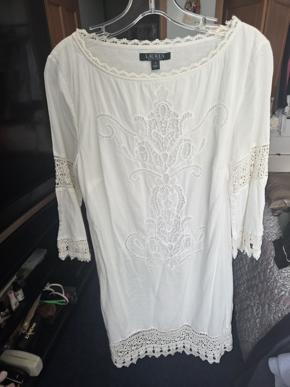 Lauren Ralph Lauren Cream Embroidered Crochet-Trim Tunic